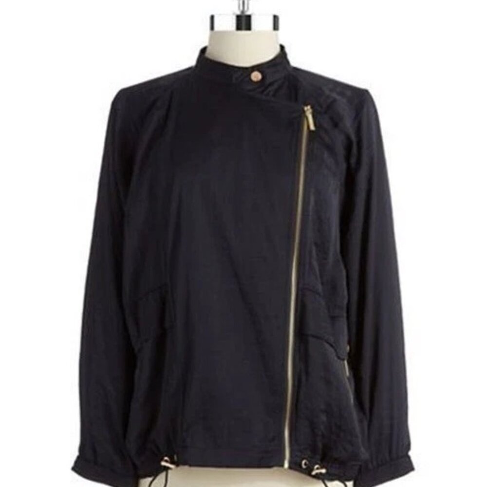 MICHAEL KORS Asymmetrical Oversized Zipper Front NAVY Jacket ( LARGE ) NWT $160 - Picture 4 of 7